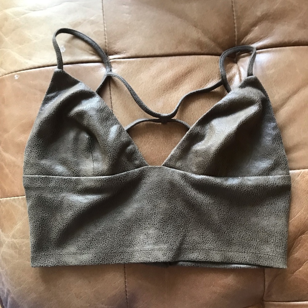 Khaki Faux Leather Bralette